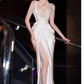 Sexy Mermaid Straps White Pearls Slit Long Wedding Dresses C1607