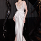 Sexy Mermaid Straps White Pearls Slit Long Wedding Dresses C1607