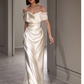 Sexy Sheath Off The Shoulder Short Sleeves Satin Long Wedding Dresses With Ruffles C1615