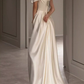 Sexy Sheath Off The Shoulder Short Sleeves Satin Long Wedding Dresses With Ruffles C1615