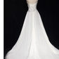 Chic A line High Neckline Backless Satin Long Wedding Dresses With Ruffles C1616