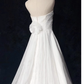 Chic A line High Neckline Backless Satin Long Wedding Dresses With Ruffles C1616