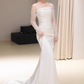 Sexy Sheath Off The Shoulder Long Sleeves Satin Long Wedding Dresses With Lace C1618
