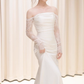 Sexy Sheath Off The Shoulder Long Sleeves Satin Long Wedding Dresses With Lace C1618