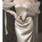 Robe de mariée longue en satin à manches longues et épaules dénudées sexy C1621