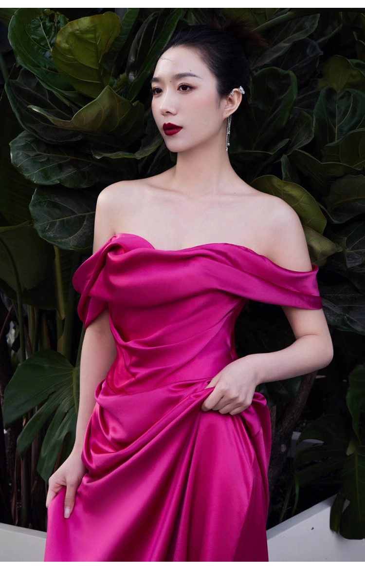 Sexy Mermaid Off The Shoulder Hot Pink Long Prom Dresses Satin Birthday Outfits C1623