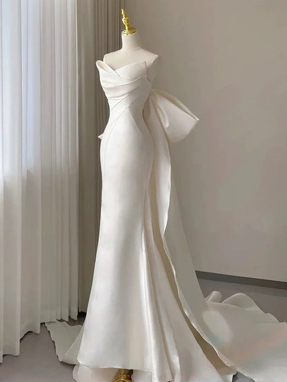Sexy Mermaid Sweetheart  Satin Long Wedding Dresses With Bow C1627