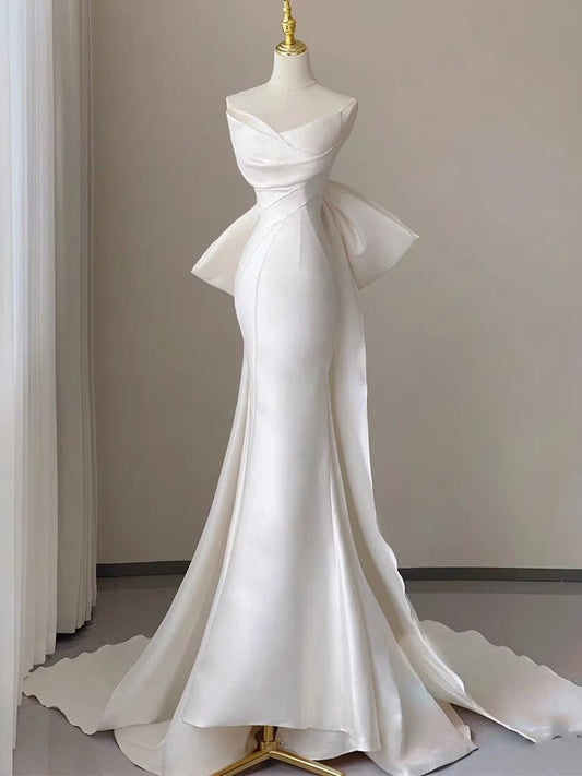 Sexy Mermaid Sweetheart  Satin Long Wedding Dresses With Bow C1627