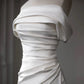 Timeless Sheath Off The Shoulder Satin Long Wedding Dresses With Slit C1629
