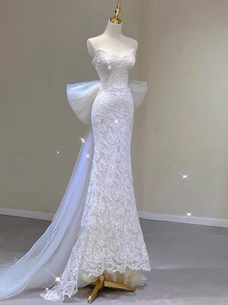 Timeless Mermaid Sweetheart Lace Long Wedding Dresses With Bowknot C1631