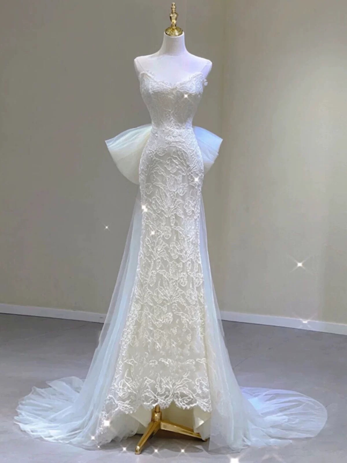 Timeless Mermaid Sweetheart Lace Long Wedding Dresses With Bowknot C1631