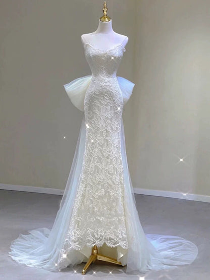 Timeless Mermaid Sweetheart Lace Long Wedding Dresses With Bowknot C1631