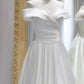 Classy A line Off The Shoulder Short Sleeves Floor Length Satin Wedding Dresses C1637