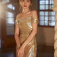 Sexy Sheath Off The Shoulder Gold Sequin Long Prom Dresses C1639