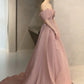 Elegant Ball Gown Off The Shoulder Satin Pink Long Prom Dresses C1644