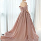Elegant Ball Gown Off The Shoulder Satin Pink Long Prom Dresses C1644