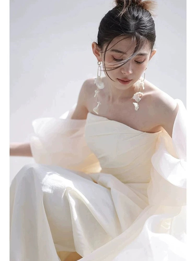 Timeless Mermaid Off The Shoulder Long Tulle White Wedding Dresses With Ruffles C1648