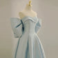 Modest A Line Off The Shoulder Satin Light Sky Blue Prom Dress Long Evening Dresses C1649
