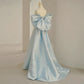 Modest A Line Off The Shoulder Satin Light Sky Blue Prom Dress Long Evening Dresses C1649