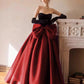 Modest Ball Gown Strapless Burgundy Prom Dress With Bow Long Prom Dresses C1656