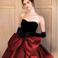 Modest Ball Gown Strapless Burgundy Prom Dress With Bow Long Prom Dresses C1656
