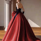 Modest Ball Gown Strapless Burgundy Prom Dress With Bow Long Prom Dresses C1656