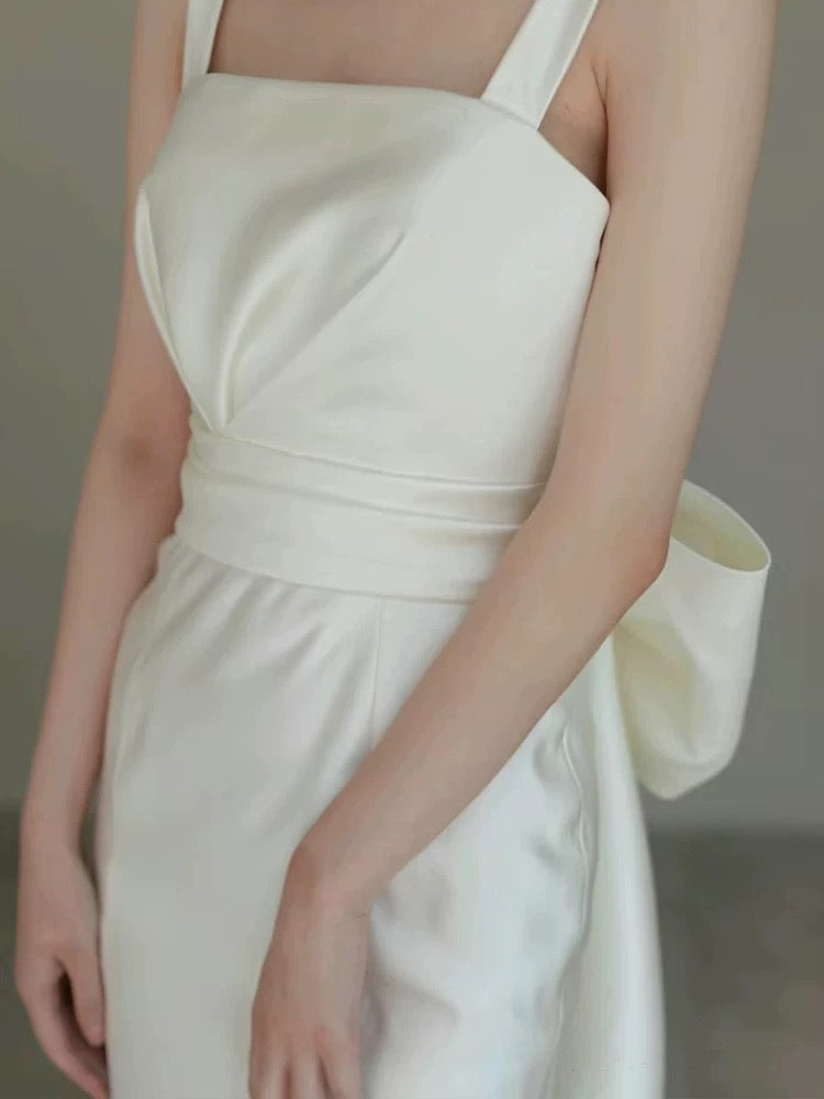 Timeless Sheath Straps Long Satin White Wedding Dresses C1663