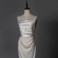Timeless Sheath Straps Long Satin White Wedding Dresses With Beads C1665