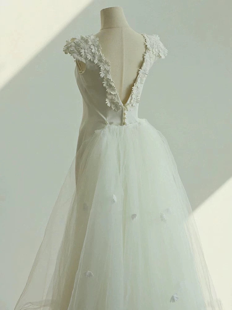 Unique Mermaid Square Neckline Lace White Wedding Dresses With Lace C1670