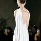 Unique Sheath Strapless Satin Slit White Wedding Dresses With Ribbon C1672