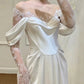 Unique Sheath Off The Shoulder Satin Long Sleeves White Slit Wedding Dresses C1677