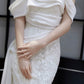 Sexy Sheath Off The Shoulder Lace Long White Wedding Dresses With Ribbon C1685