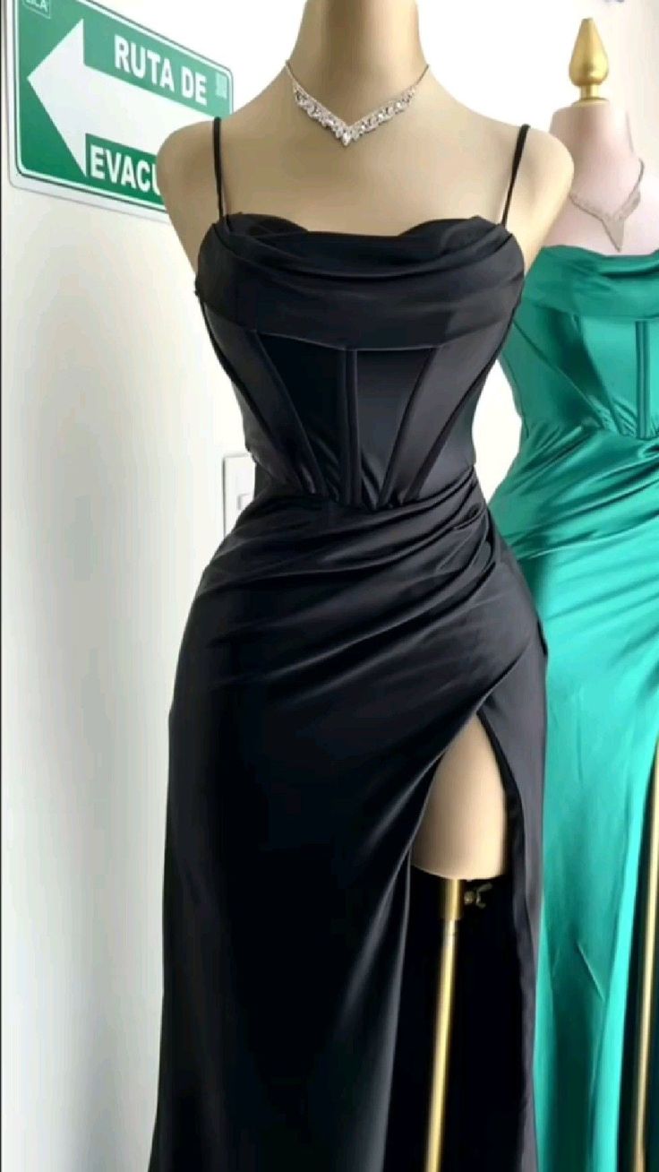 Modest Sheath Straps Satin Slit Prom Dress Long Evening Dresses With Ruffles C1688