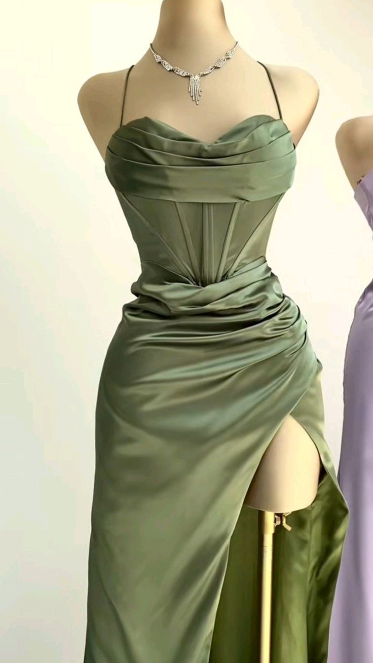 Modest Sheath Straps Satin Slit Prom Dress Long Evening Dresses With Ruffles C1688