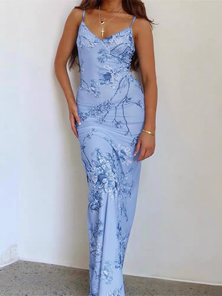 Modest Mermaid Spaghatti Straps Light Blue Prom Dress Long Evening Dresses C1689