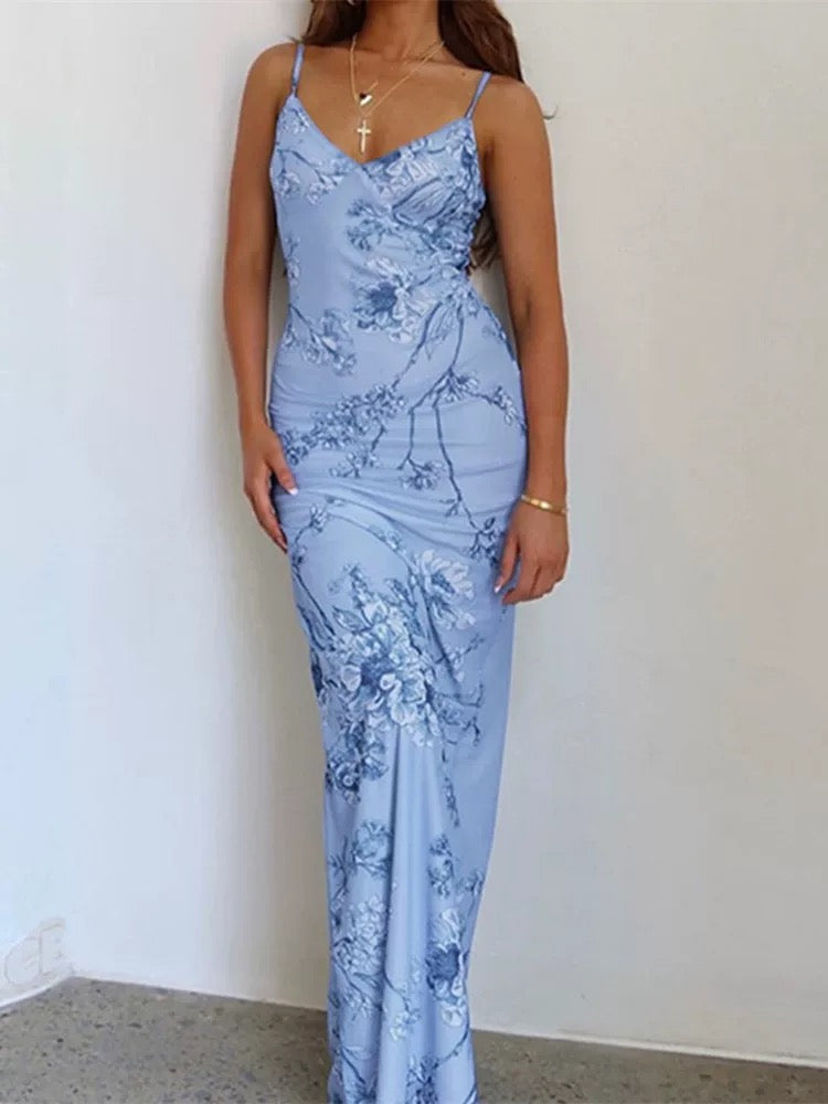 Modest Mermaid Spaghatti Straps Light Blue Prom Dress Long Evening Dresses C1689