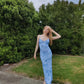 Modest Mermaid Spaghatti Straps Light Blue Prom Dress Long Evening Dresses C1689