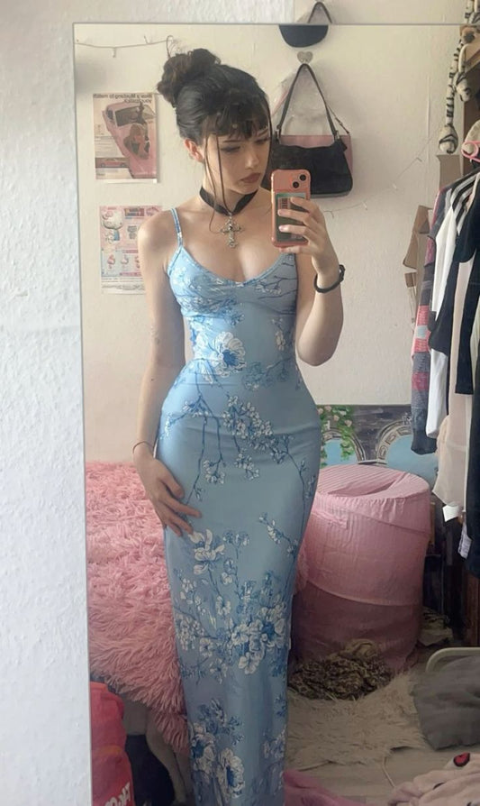 Modest Mermaid Spaghatti Straps Light Blue Prom Dress Long Evening Dresses C1689