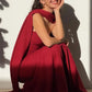Modest Mermaid Strapless Red Long Prom Dress Evening Dresses With Ribbon C1707