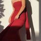 Modest Mermaid Strapless Red Long Prom Dress Evening Dresses With Ribbon C1707