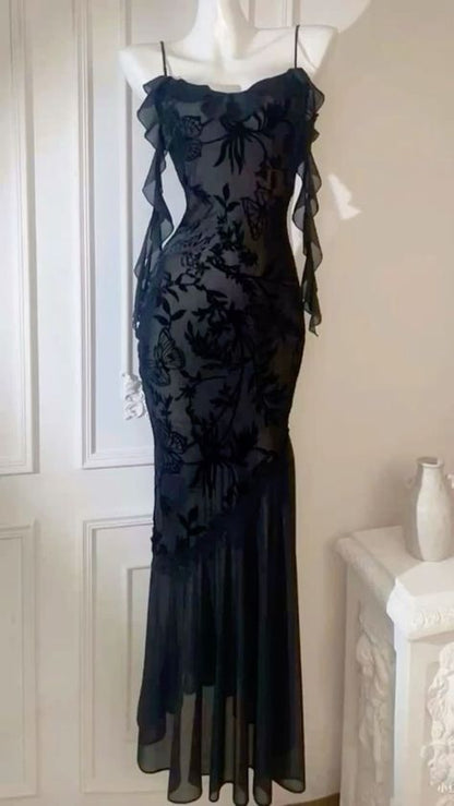 Robe de soirée longue sexy à bretelles spaghetti et sirène C1725