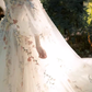 Luxury Ball Gown Off The Shoulder Short Sleeves Flowers Lace Wedding Dress C173