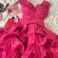 Simple Ball Gown Straps Hot Pink knee Length Ruffles Homecoming Dresses C1744