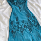 Modest Sheath Spaghetti Straps Chiffon Blue Prom Dress Party Dress With Beads C1765