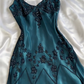Elegant Sheath Spaghetti Straps Chiffon Navy Blue Prom Dresses Evening Dress With Beads CC1766