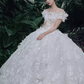 Luxury Ball Gown Off The Shoulder Short Sleeves White Lace Wedding Dress C176
