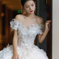 Luxury Ball Gown Off The Shoulder Short Sleeves White Lace Wedding Dress C176