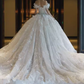 Luxury Ball Gown Off The Shoulder Short Sleeves White Lace Wedding Dress C176
