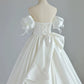 Simple Ball Gown Sweetheart Satin Long White Wedding Dresses With Bow C1788