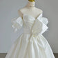 Simple Ball Gown Sweetheart Satin Long White Wedding Dresses With Bow C1788